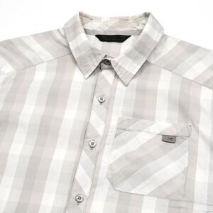 Arcteryx Peakline Button Up Shirt Men's Medium Gray White Plaid Outdoor Camp